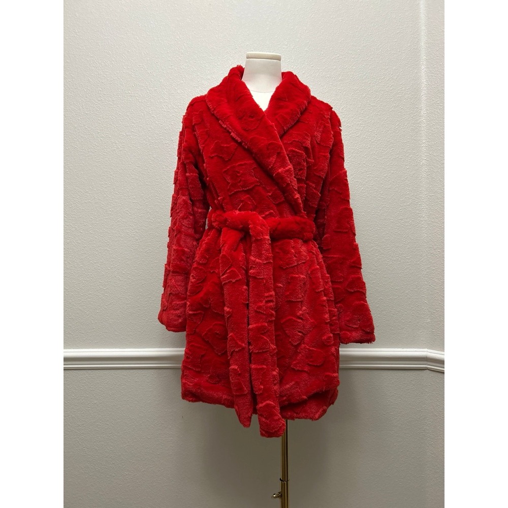 NWT Victoria's Secret PINK Red Textured Faux Fur Plush Robe XS/S